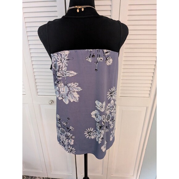 Maurices Top Womens L Floral Lace Split Neck Sleeveless Blue Black Tank Romantic - Picture 6 of 11
